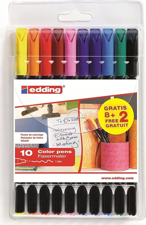 Edding Μαρκαδόρος με λεπτή άκρη e-1200 EDDING, 1 mm, 10 τεμ., κρεμαστό, μίξη χρωμάτων