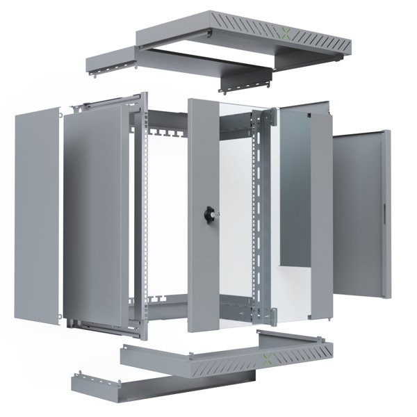 EFB 19" Wandgehäuse X-Rack mit Glastür 400-600mm 15HE grau