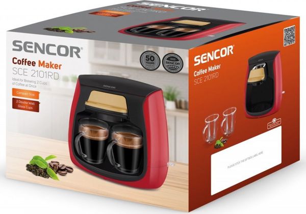 Sencor SCE 2101RD Καφετιέρα Φίλτρου 0.3L με 2 Κούπες, Κόκκινη