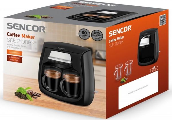 Καφετιέρα Φίλτρου Sencor SCE 2100BK, 0.3L, Μαύρο Χρώμα με 2 Γυάλινες Κούπες