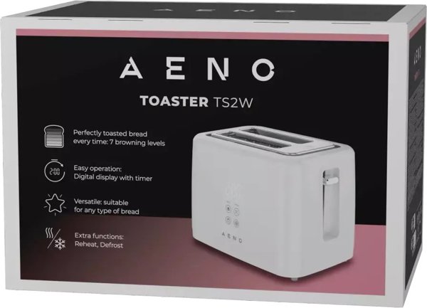 Electric Toaster, White, 220-240V, 50-60Hz, 780-930W, 2 slots, 3 modes, 7 browning levels