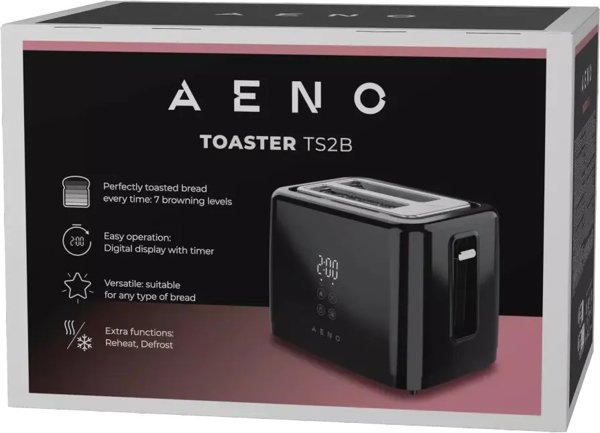 Electric Toaster, black, 220-240V, 50-60Hz, 780-930W, 2 slots, 3 modes, 7 browning levels