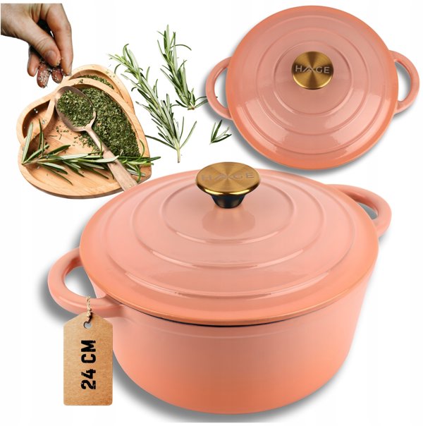Emaliowany Garnek Zeliwny 24cm 4L Hage Pinkocello
