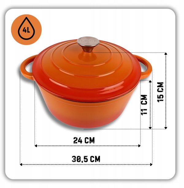 Εμαγιέ χυτοσίδηρο κατσαρολάκι 24cm 4L Hage Orange