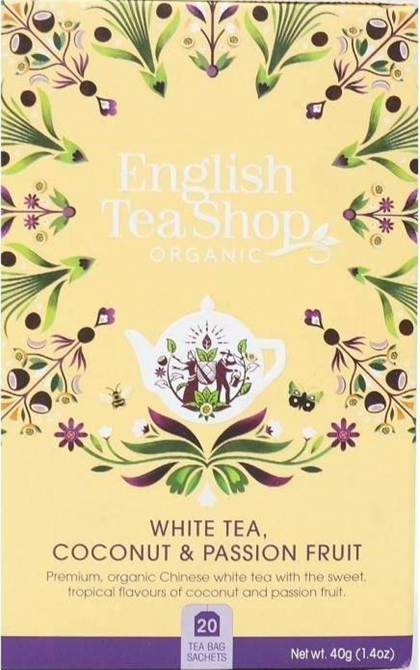 English Tea Shop Λευκό τσάι με λεμονόχορτο, κακάο, τζίντζερ, μαρακούγια και καρύδα BIO 40g (20x2)