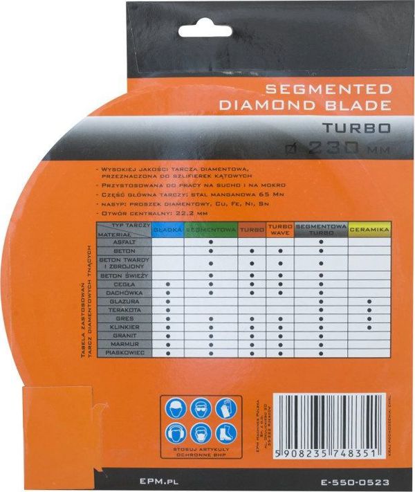 EPM Διαμαντόδισκος Turbo 230mm για Ξηρή και Υγρή Κοπή με Οπές Ψύξης 22.2mm