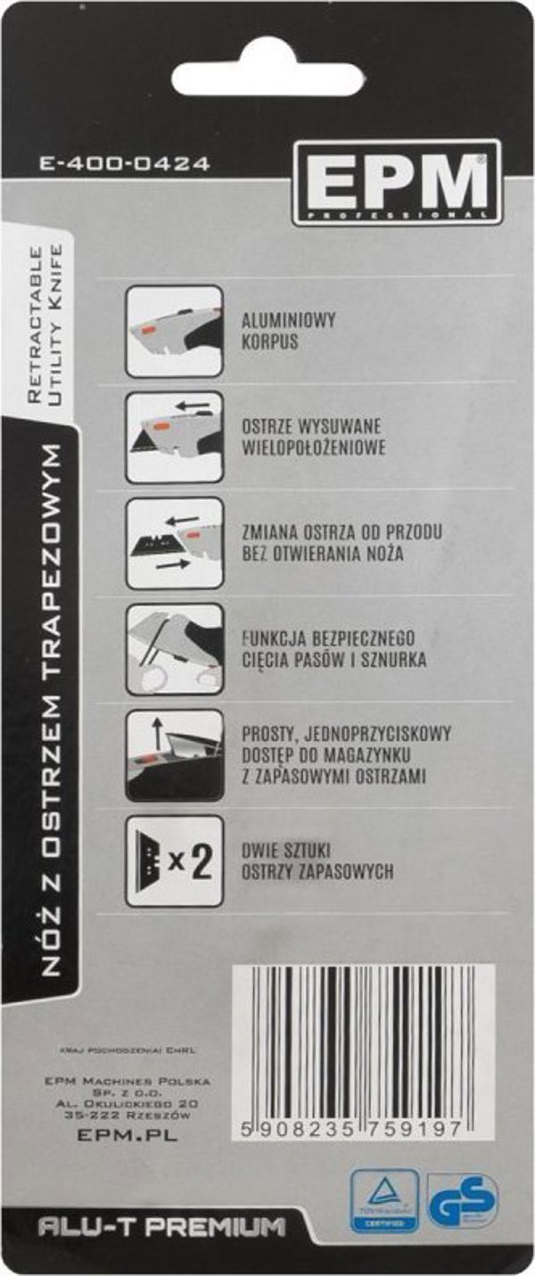 EPM NÃÅ» Z OSTRZEM TRAPEZOWYM ALU-T PREMIUM + 2 SZTUK OSTRZY