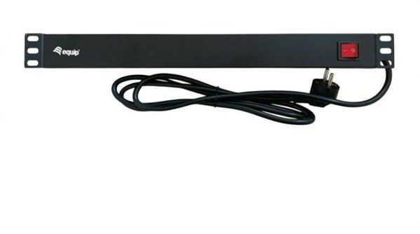 Equip 19" Steckdosenleiste CEE7/7 90°->8xSchuko+Switch Alu.