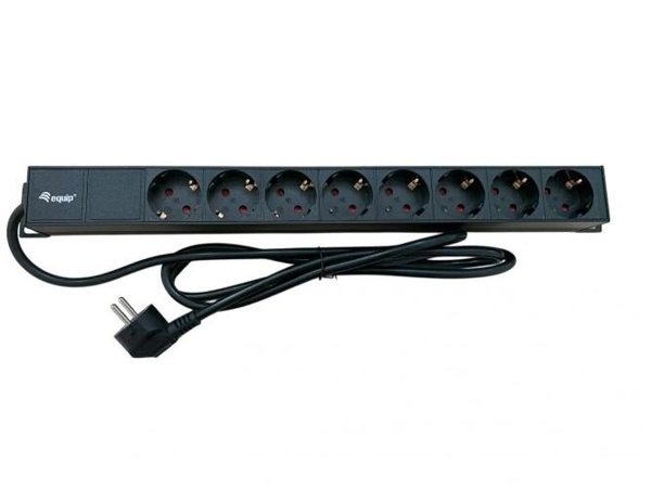 Equip 19" Steckdosenleiste CEE7/7 90°->8xSchuko+Switch Alu.
