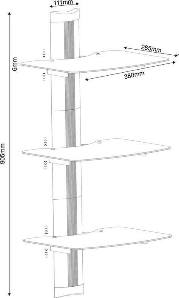 Ergosolid OVI-S3 - Ράφι ήχου/βίντεο/DVD με ανθεκτικό γυαλί υψηλής ποιότητας