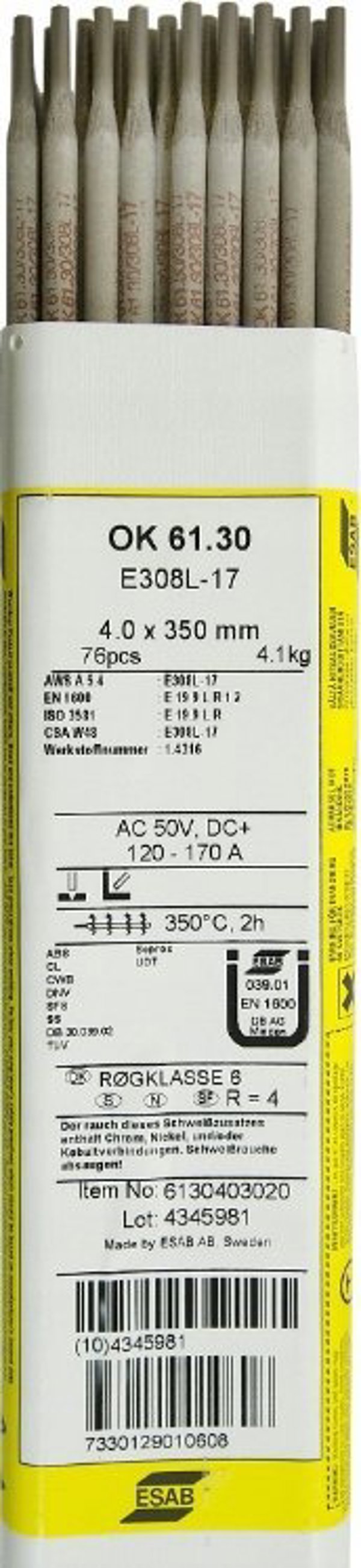 ESAB ηλεκτρόδιο ρουτιλο-οξέος 4,0mm 4,1kg OK 61.30 (6130403020)