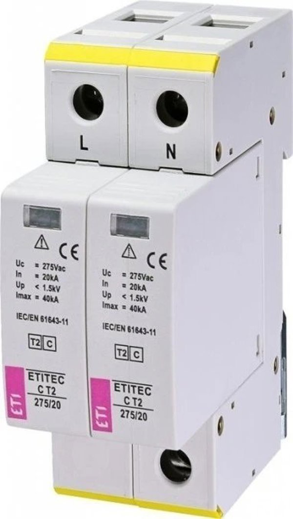 Περιοριστής Υπερτάσεων ETI Polam 002440397 Typ T2 C 275/20 2+0, Προστασία Ρεύματος