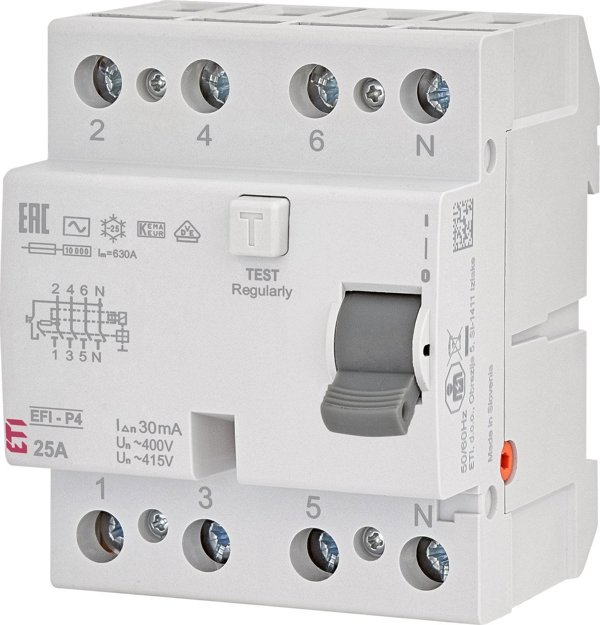 Διακόπτης διαφορικού ρεύματος 4P 25A 0,03A EFI-P4 AC 25/0.03 002061611