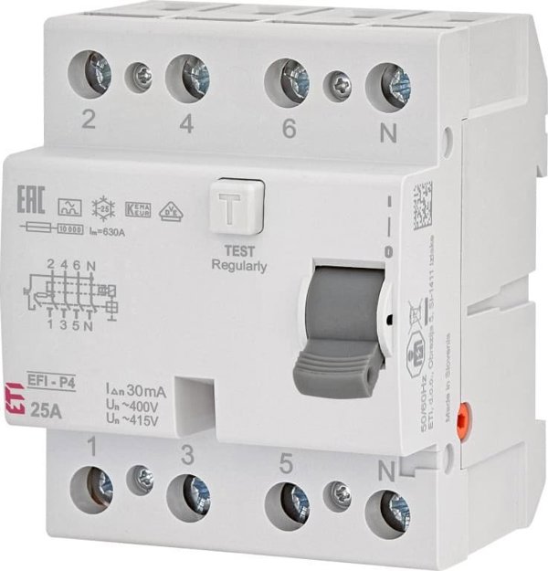 Διακόπτης διαφορικού ρεύματος Eti-Polam 4P 25A 0,03A EFI-P4 A 25/0.03 002061511