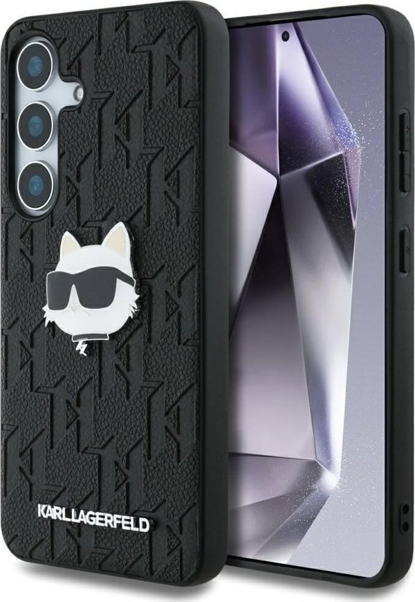 Θήκη Karl Lagerfeld Δερμάτινο Μονογράμμα Pin Logo Choupette Head Samsung Galaxy S25 μαύρο