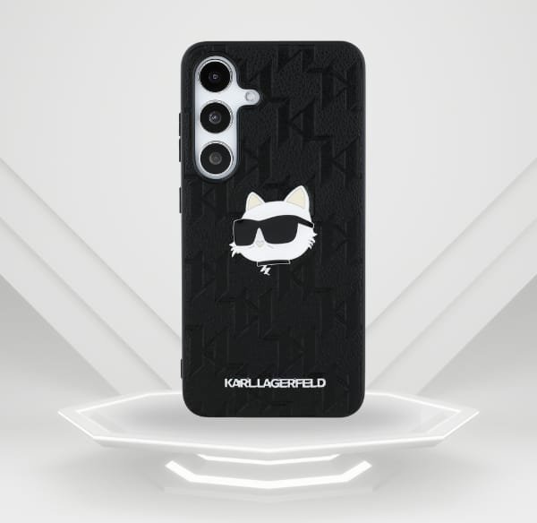 Θήκη Karl Lagerfeld Δερμάτινο Μονογράμμα Pin Logo Choupette Head Samsung Galaxy S25 μαύρο