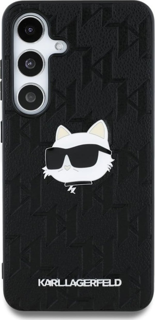 Θήκη Karl Lagerfeld Δερμάτινο Μονογράμμα Pin Logo Choupette Head Samsung Galaxy S25 μαύρο