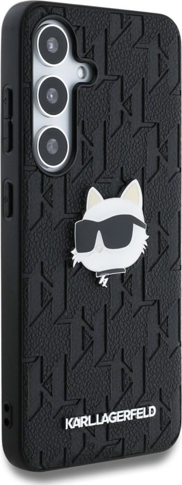 Θήκη Karl Lagerfeld Δερμάτινο Μονογράμμα Pin Logo Choupette Head Samsung Galaxy S25 μαύρο
