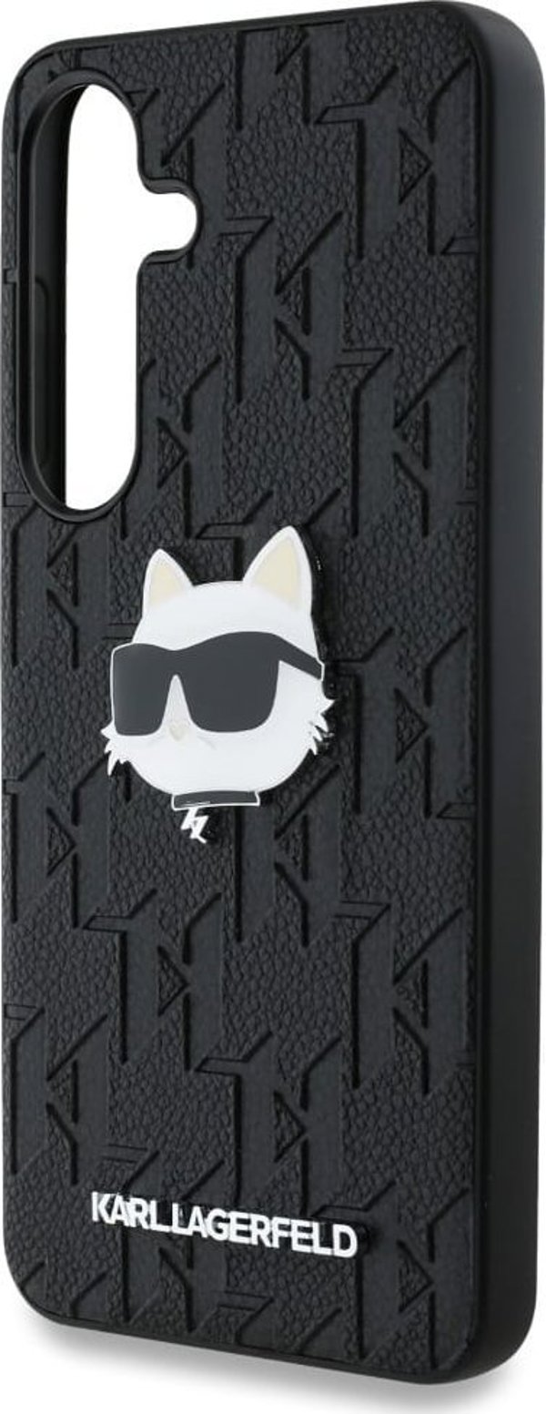 Θήκη Karl Lagerfeld Δερμάτινο Μονογράμμα Pin Logo Choupette Head Samsung Galaxy S25 μαύρο