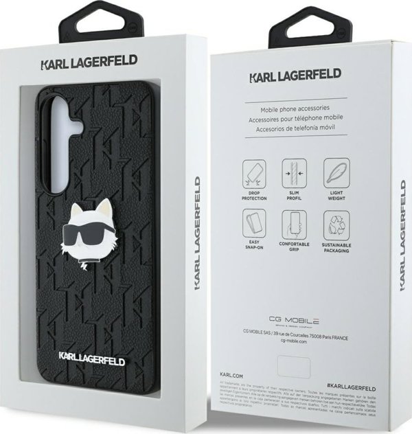 Θήκη Karl Lagerfeld Δερμάτινο Μονογράμμα Pin Logo Choupette Head Samsung Galaxy S25 μαύρο