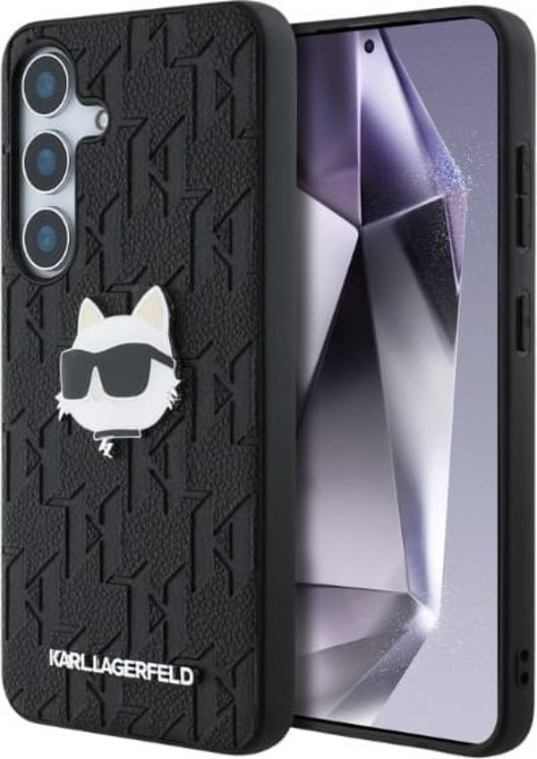 Θήκη Karl Lagerfeld Δερμάτινο Μονογράμμα Pin Logo Choupette Head Samsung Galaxy S25 μαύρο