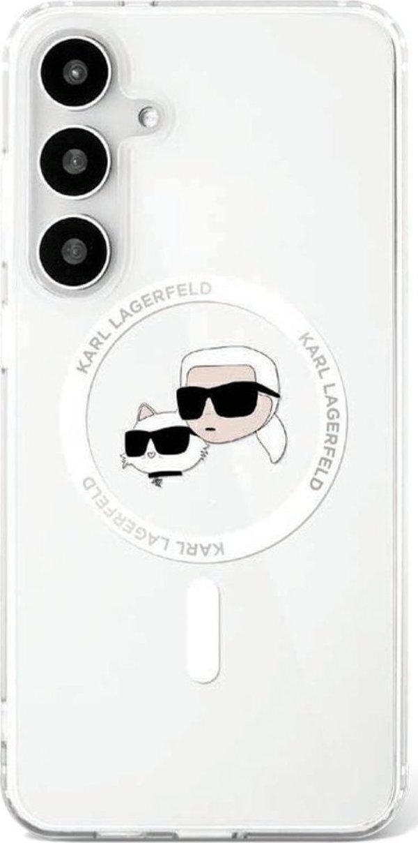 Θήκη Karl Lagerfeld Button Karl & Choupette Heads Printed Logo MagSafe Samsung Galaxy S25 Plus λευκό