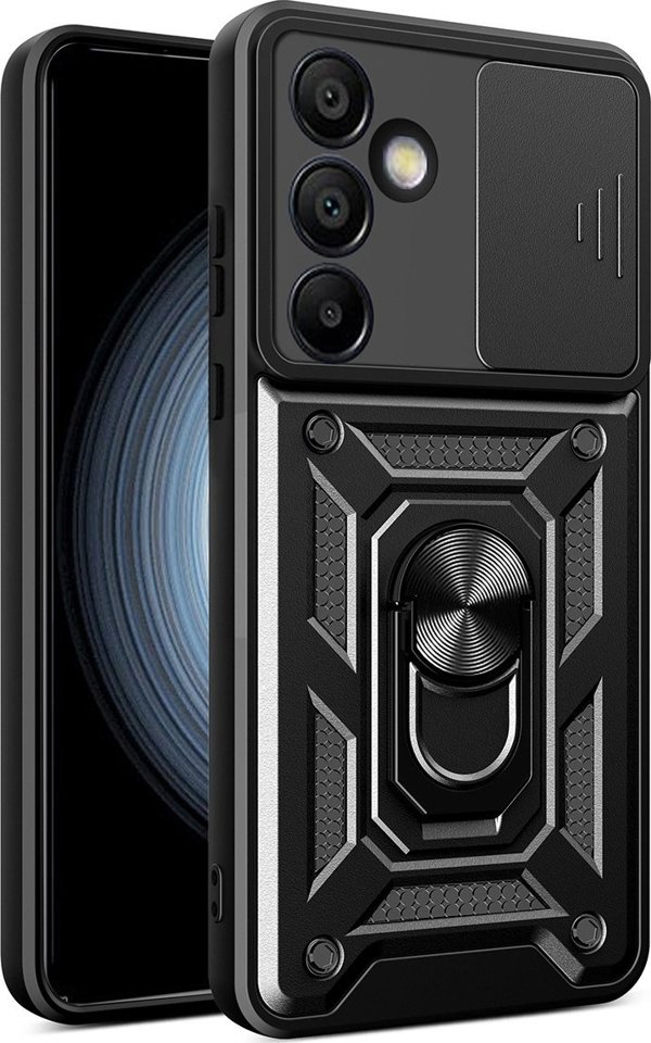 Θήκη θωράκισης Hybrid Armor Camshield με προστασία κάμερας και μεταλλικό δαχτυλίδι για Samsung Galaxy S24 FE - μαύρο