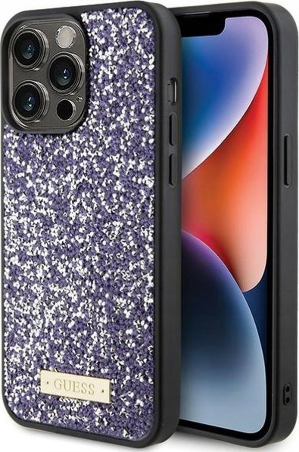 Θήκη Guess GUHCP15XPFGSBSP Apple iPhone 15 Pro Max σκληρή θήκη με μεταλλικό λογότυπο Rhinestone μωβ