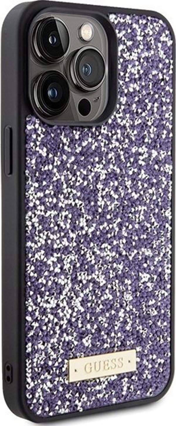 Θήκη Guess GUHCP15XPFGSBSP Apple iPhone 15 Pro Max σκληρή θήκη με μεταλλικό λογότυπο Rhinestone μωβ