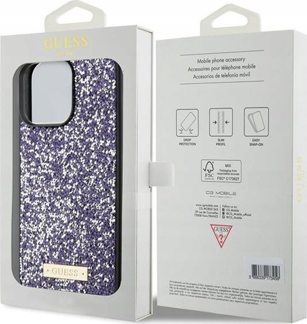 Θήκη Guess GUHCP15XPFGSBSP Apple iPhone 15 Pro Max σκληρή θήκη με μεταλλικό λογότυπο Rhinestone μωβ