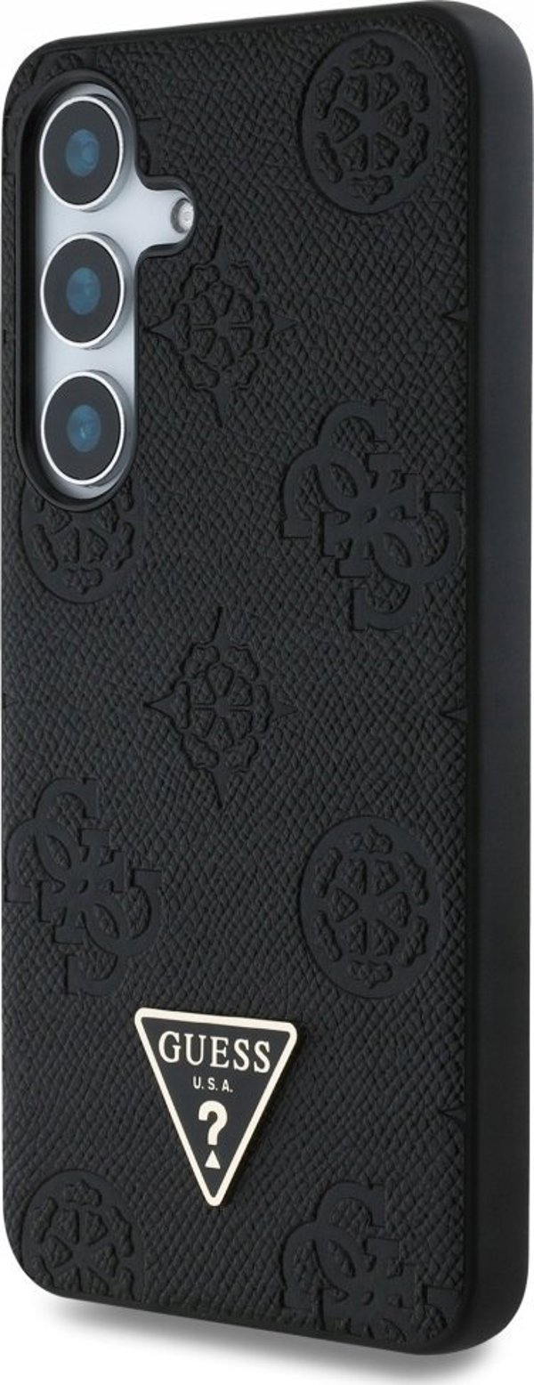 Θήκη Guess Grained Hot Stamp Peony Pattern Triangle Logo MagSafe για Samsung Galaxy S25 μαύρο