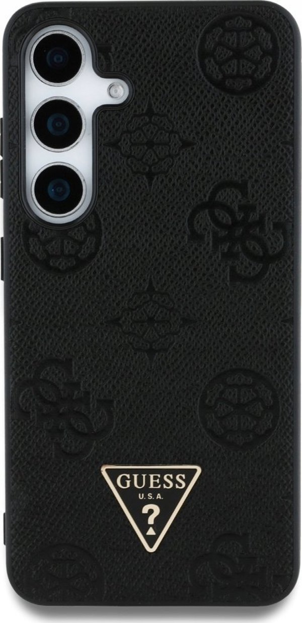 Θήκη Guess Grained Hot Stamp Peony Pattern Triangle Logo MagSafe για Samsung Galaxy S25 μαύρο