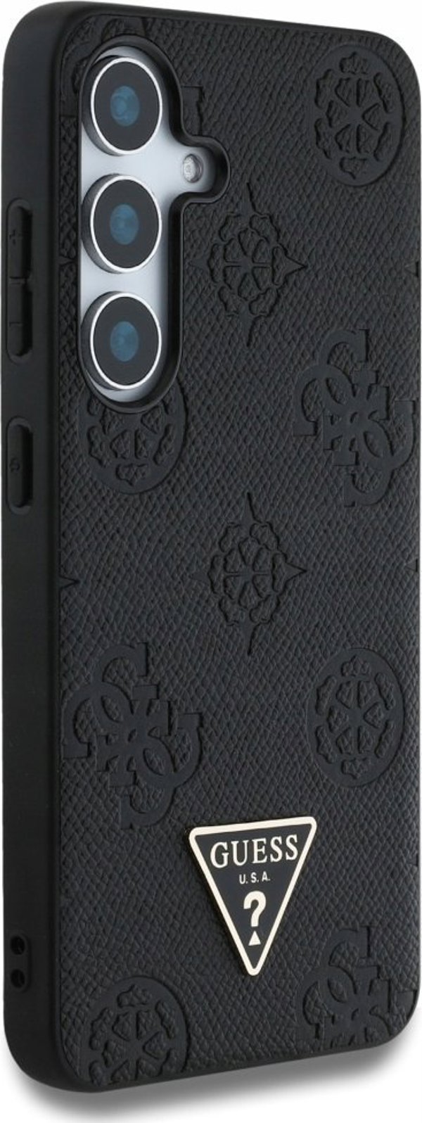 Θήκη Guess Grained Hot Stamp Peony Pattern Triangle Logo MagSafe για Samsung Galaxy S25 μαύρο