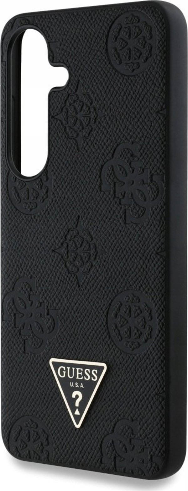 Θήκη Guess Grained Hot Stamp Peony Pattern Triangle Logo MagSafe για Samsung Galaxy S25 μαύρο