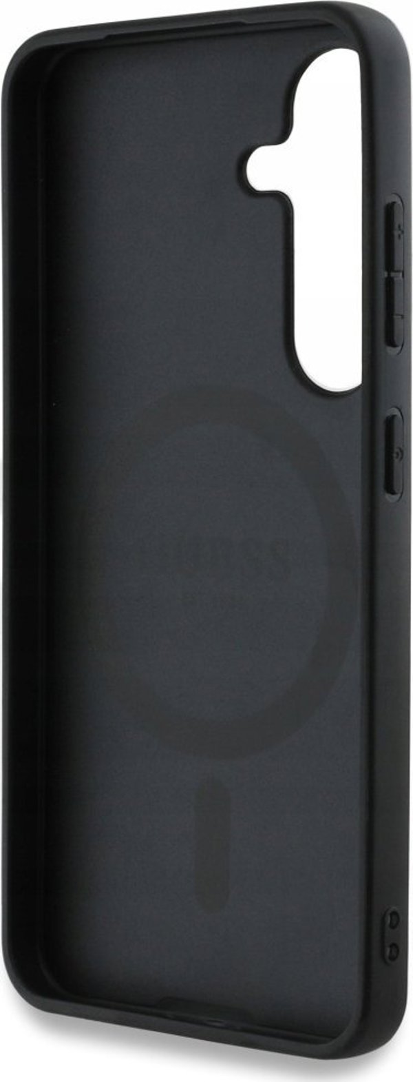 Θήκη Guess Grained Hot Stamp Peony Pattern Triangle Logo MagSafe για Samsung Galaxy S25 μαύρο