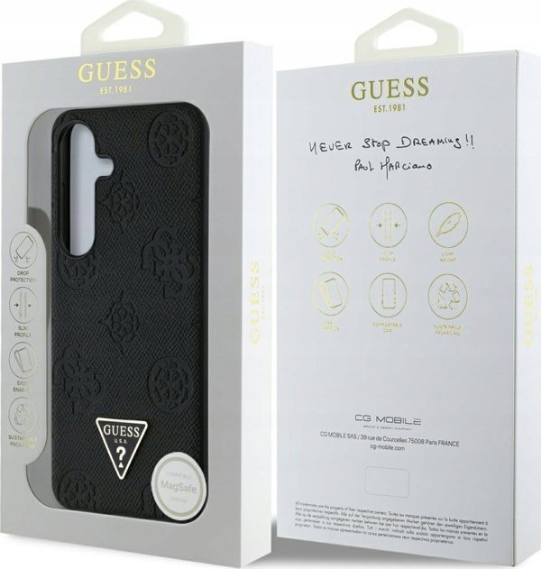 Θήκη Guess Grained Hot Stamp Peony Pattern Triangle Logo MagSafe για Samsung Galaxy S25 μαύρο