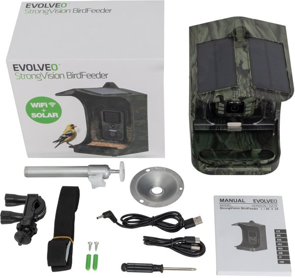 EVOLVEO StrongVision BirdFeeder, Chytré krmítko pro ptáky s kamerou a solárním panelem