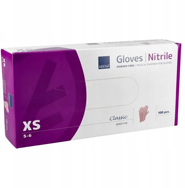 Examination glove, ABENA Classic Sensitive, XS, pink, nitrile, powder-free - (100 pcs.)