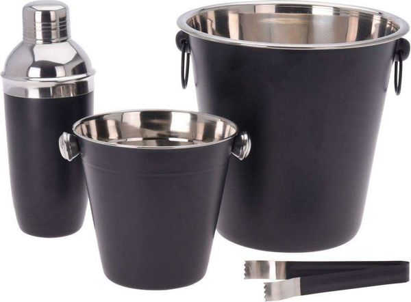 Excellent Houseware Σετ Barowy 4 Τεμαχίων για Κοκτέιλ με Σέικερ, 2 Κάδους Πάγου & Λαβίδες
