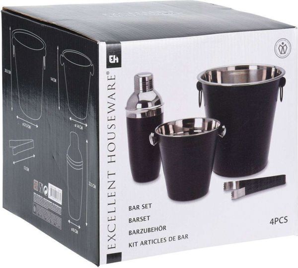 Excellent Houseware Σετ Barowy 4 Τεμαχίων για Κοκτέιλ με Σέικερ, 2 Κάδους Πάγου & Λαβίδες