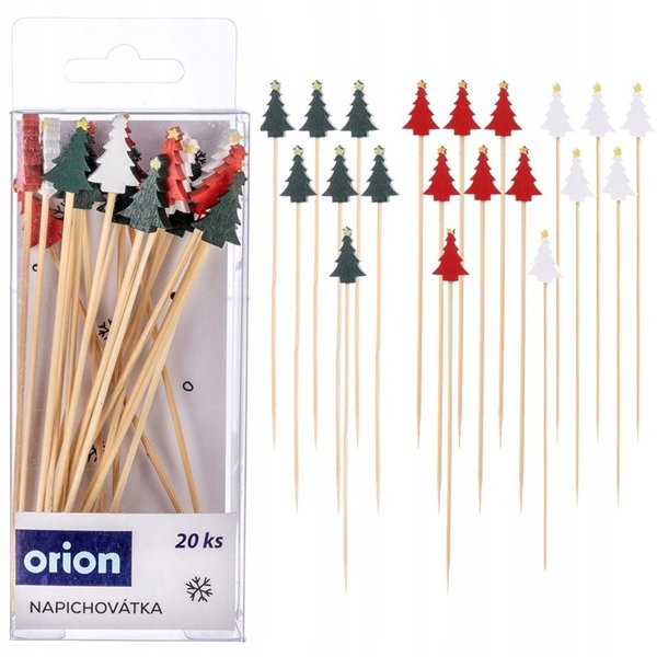 Excellent Houseware Οδοντογλυφίδες Σνακ από Μπαμπού, Σχέδιο Χριστουγεννιάτικο Δέντρο, 13 cm, 20 Τεμάχια