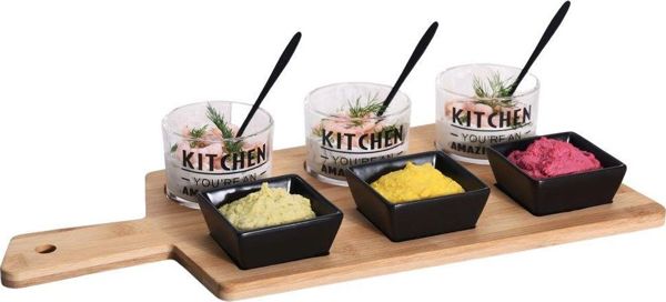 Excellent Houseware Σετ Σερβιρίσματος 10 Τεμαχίων, Με 6 Μπολ & 3 Κουτάλια σε Μπαμπού Σανίδα 37x17,5 εκ.