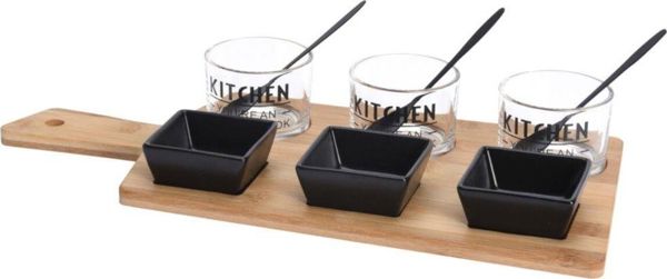 Excellent Houseware Σετ Σερβιρίσματος 10 Τεμαχίων, Με 6 Μπολ & 3 Κουτάλια σε Μπαμπού Σανίδα 37x17,5 εκ.