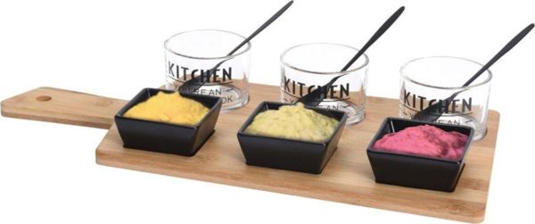 Excellent Houseware Σετ Σερβιρίσματος 10 Τεμαχίων, Με 6 Μπολ & 3 Κουτάλια σε Μπαμπού Σανίδα 37x17,5 εκ.