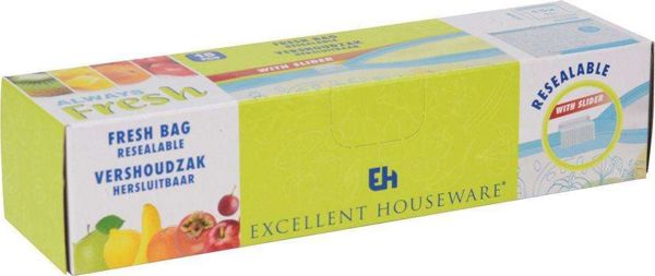 Excellent Houseware Σακούλες Αποθήκευσης Τροφίμων με Φερμουάρ, 15τμχ x 1L