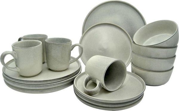 Excellent Houseware Σετ Δείπνου 16 Τεμαχίων, Κεραμικά Πιάτα για 4 Άτομα, Καφέ Χρώμα