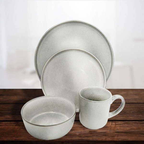Excellent Houseware Σετ Δείπνου 16 Τεμαχίων, Κεραμικά Πιάτα για 4 Άτομα, Καφέ Χρώμα