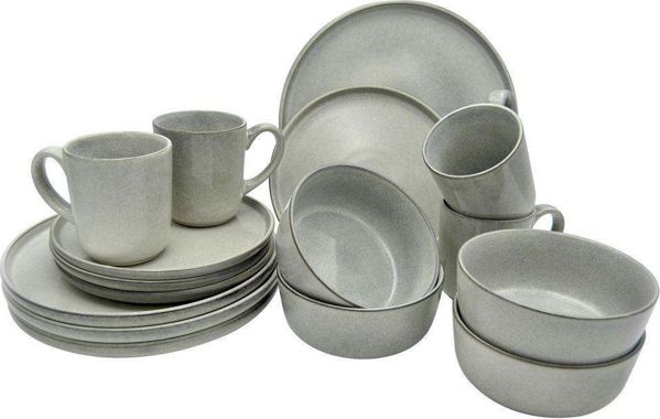 Excellent Houseware Σετ Δείπνου 16 Τεμαχίων, Κεραμικά Πιάτα για 4 Άτομα, Καφέ Χρώμα