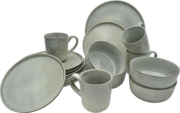 Excellent Houseware Σετ Δείπνου 16 Τεμαχίων, Κεραμικά Πιάτα για 4 Άτομα, Καφέ Χρώμα
