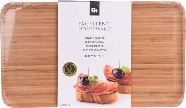 Excellent Houseware Δίσκος Σερβιρίσματος Μπαμπού Ορθογώνιος, Φυσικό Ξύλο, 44x25 cm